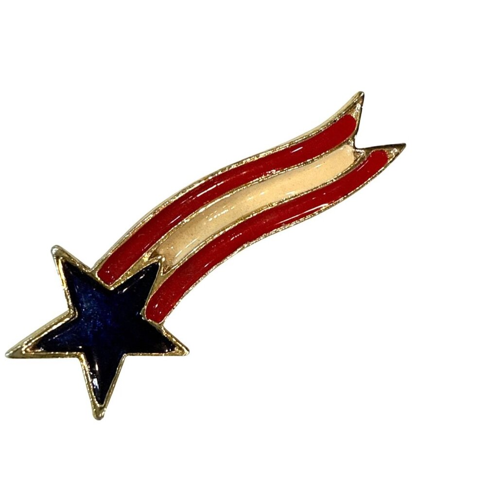 Vintage Enamel Patriotic Shooting Star Pin Red White & Blue Colors 2.5 in long